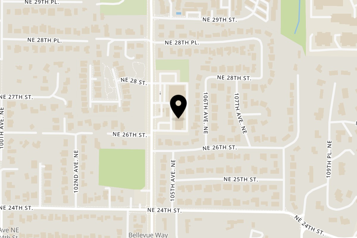 Map showing the location of Sushi In Joy on 2618 Bellevue Way NE in Bellevue